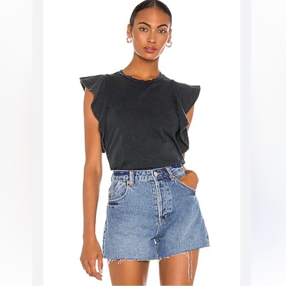 All Saints Lara Ruffle Cami In Acid Washed Black size 4